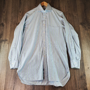 Hilditch & Key Spread Collar Dress Shirt Blue Stripe‎ 15.5 15 1/2 39